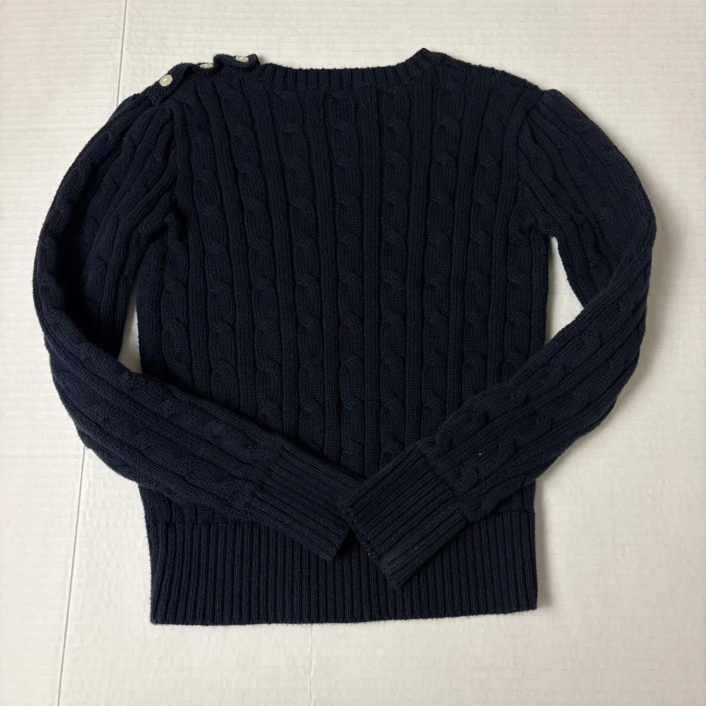 Polo Ralph Lauren Cable Knit Sweater Girls 6X Navy Blue Pink Pony Preppy